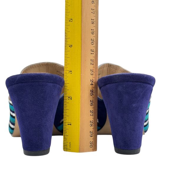 Botkier Posie Mule Sandal 8 Womens Blue Leather Suede Silver Metallic Heel NEW - Picture 5 of 11